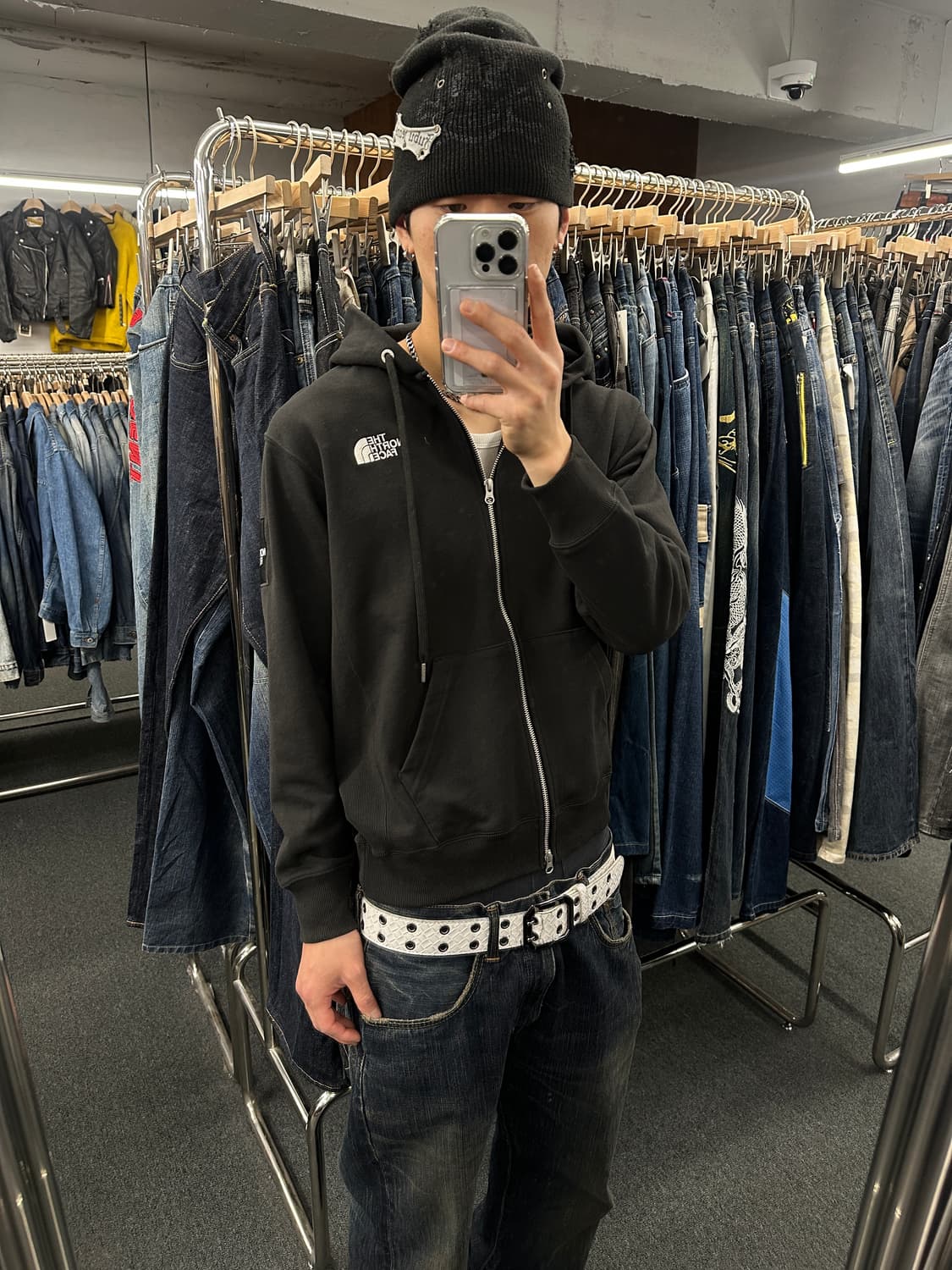 M) 노스페이스 블랙 크롭 후드집업 상품이미지1