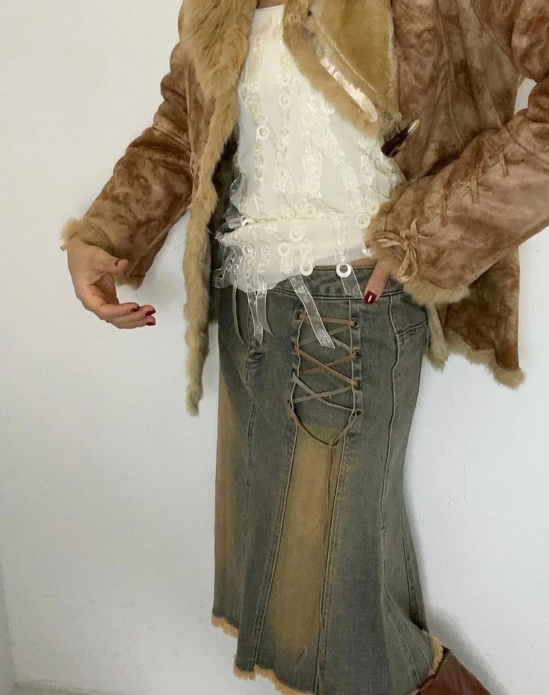 빈티지 아일렛 데님 청 미디 스커트  상품이미지2