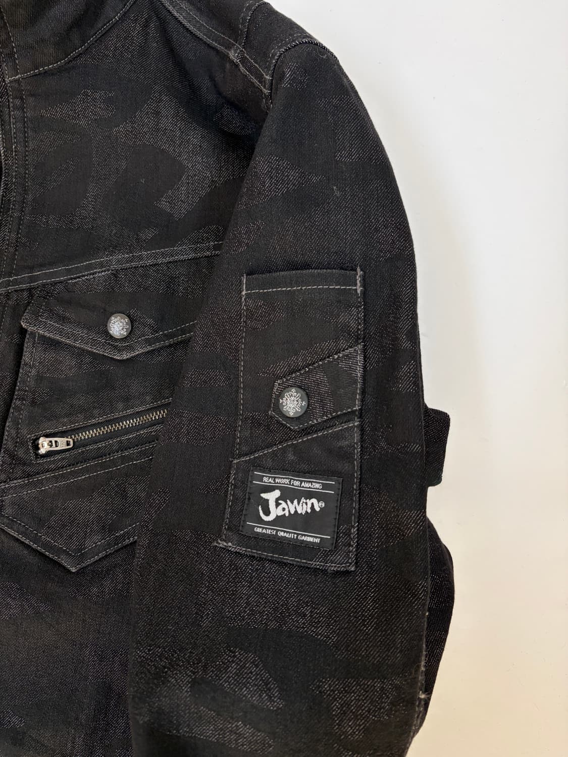 Jawin 블랙 카모 집업 워크 자켓 상품이미지3