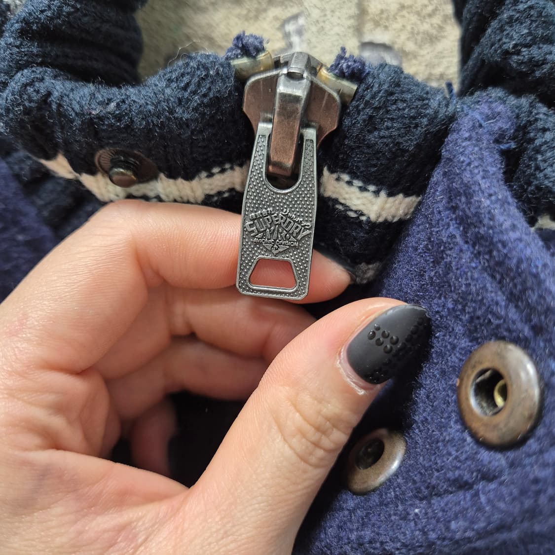 슈퍼드라이 네이비 울 스타디움 레더 자켓 S / 할인 상품이미지5