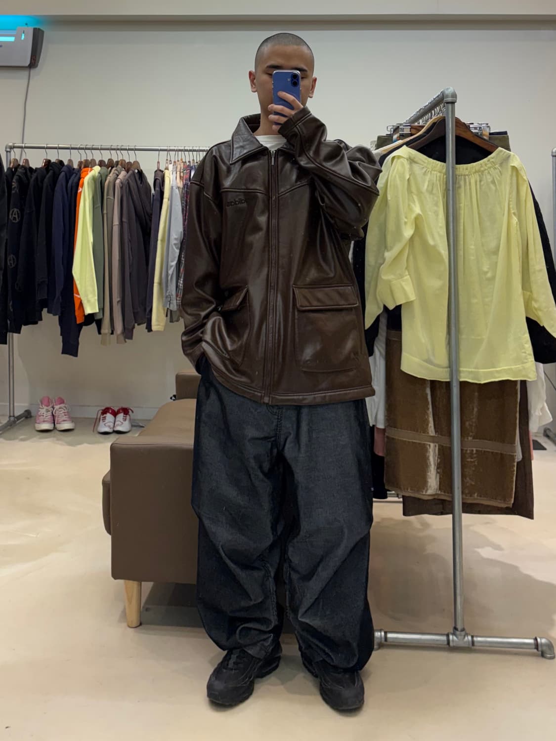 아디다스 90s 데상트 올드스쿨 비건 레더 자켓 상품이미지5