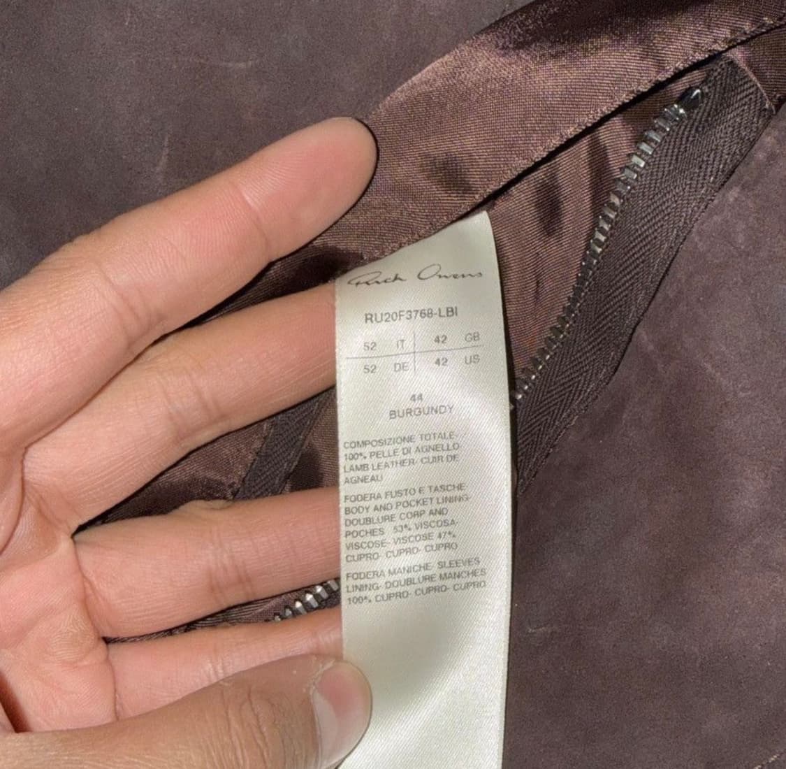 20FW 릭 오웬스 몰리노 레더 자켓 52 사이즈 상품이미지3