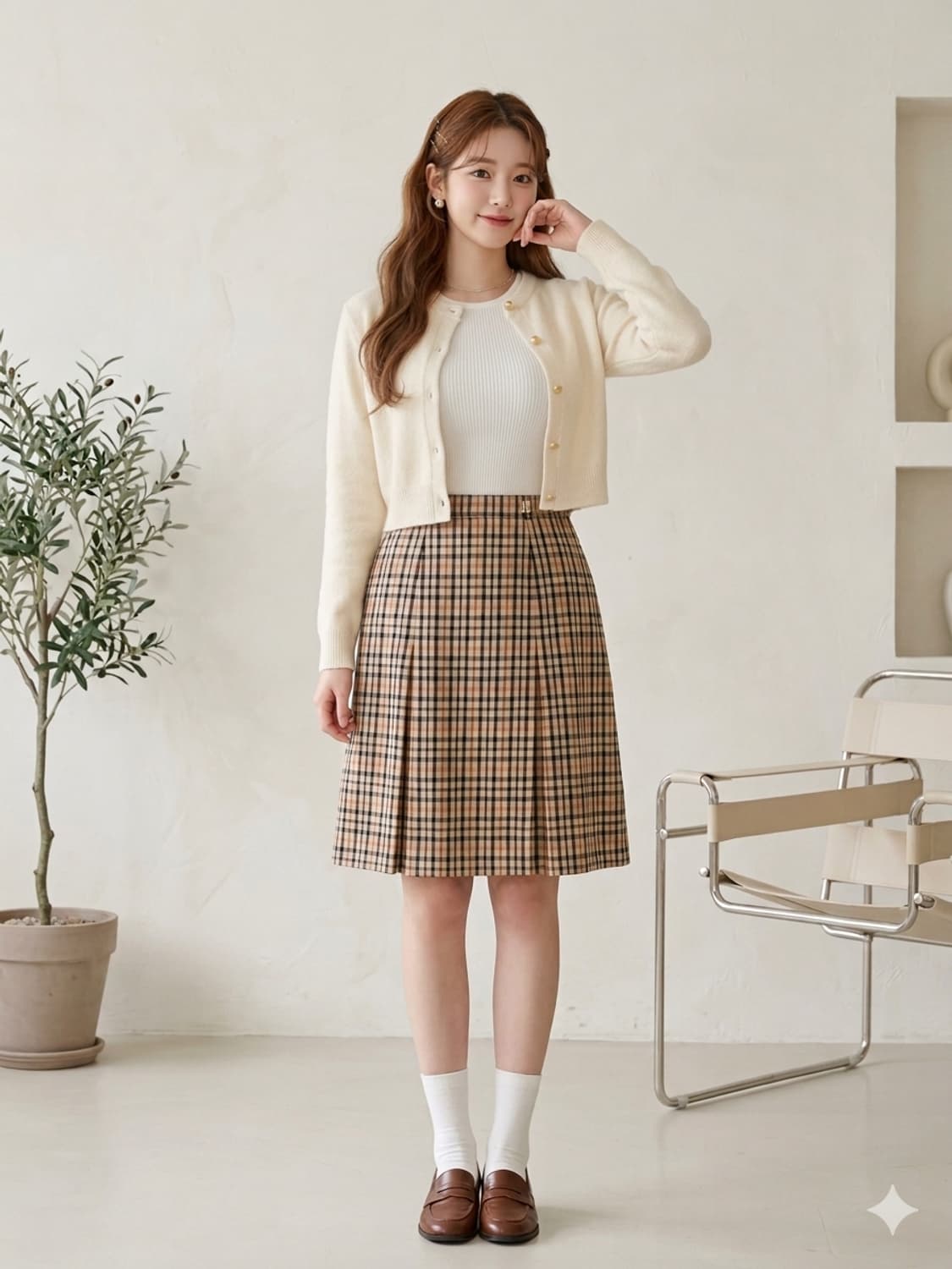 닥스(DAKS) 하우스체크 울 100% 플리츠 스커트 상품이미지1