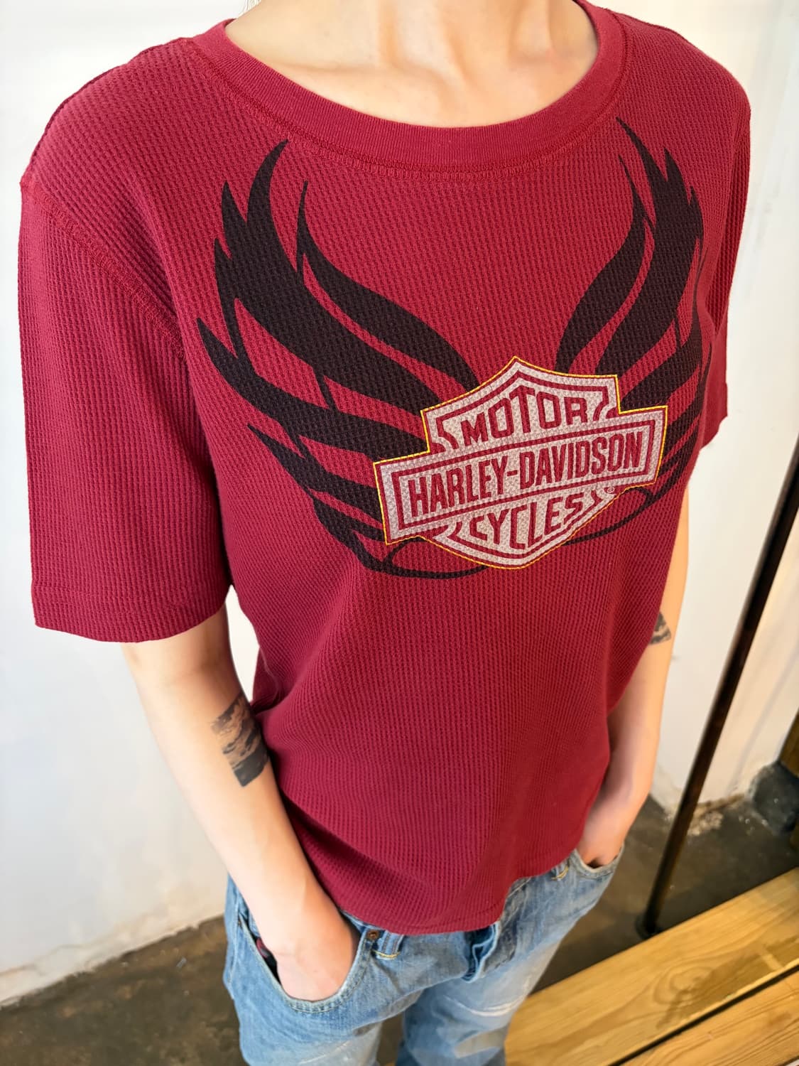 Harley-Davidson 윙 로고 와플 반팔 티셔츠 상품이미지3