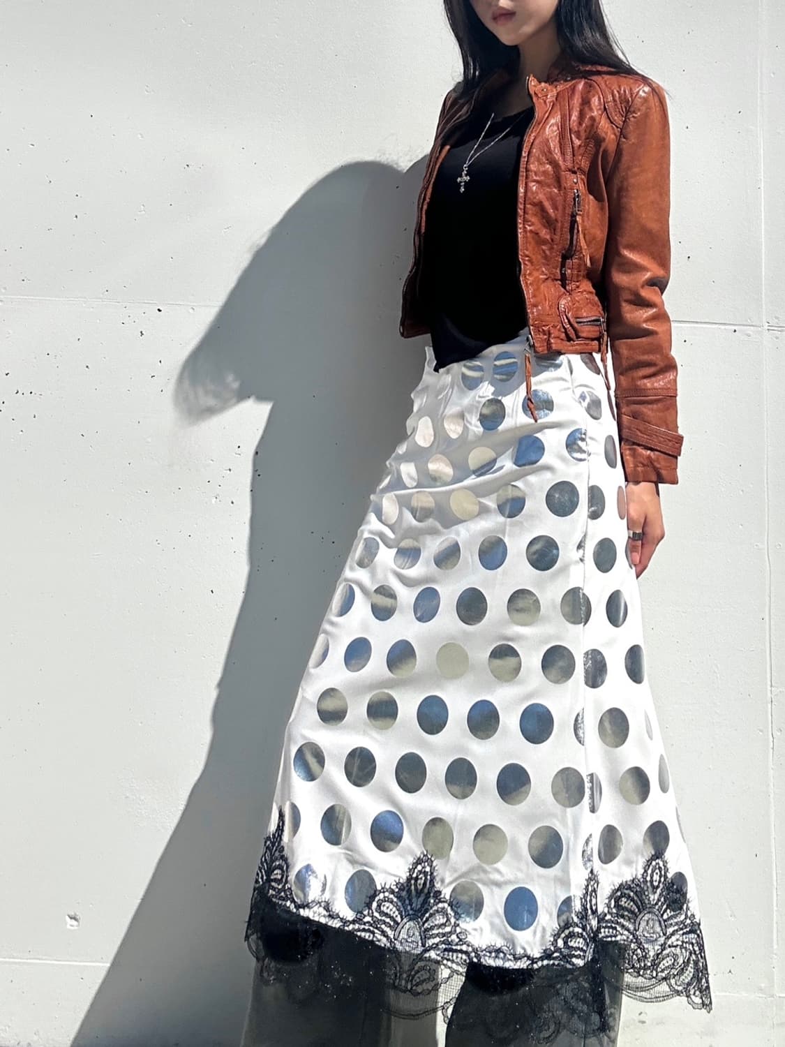 Stud short leather jacket / orange brown 상품이미지7