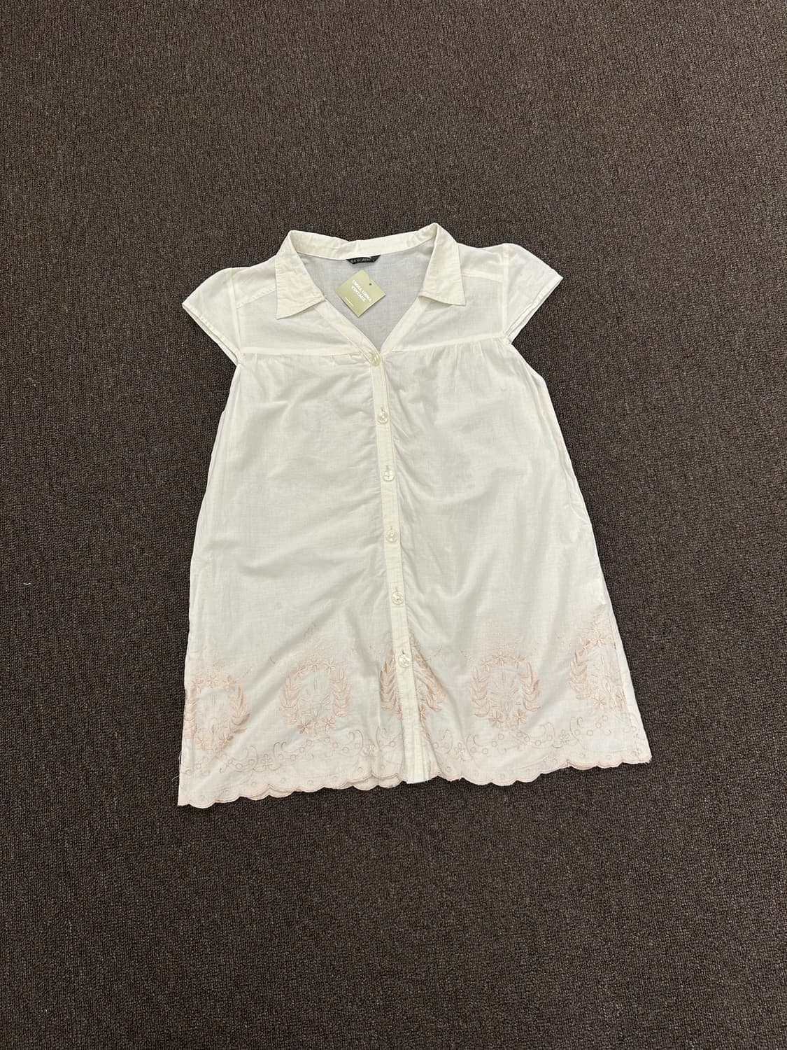 L)Japanese vintage 여성 핑크 자수 화이트 반팔 셔츠 상품이미지1