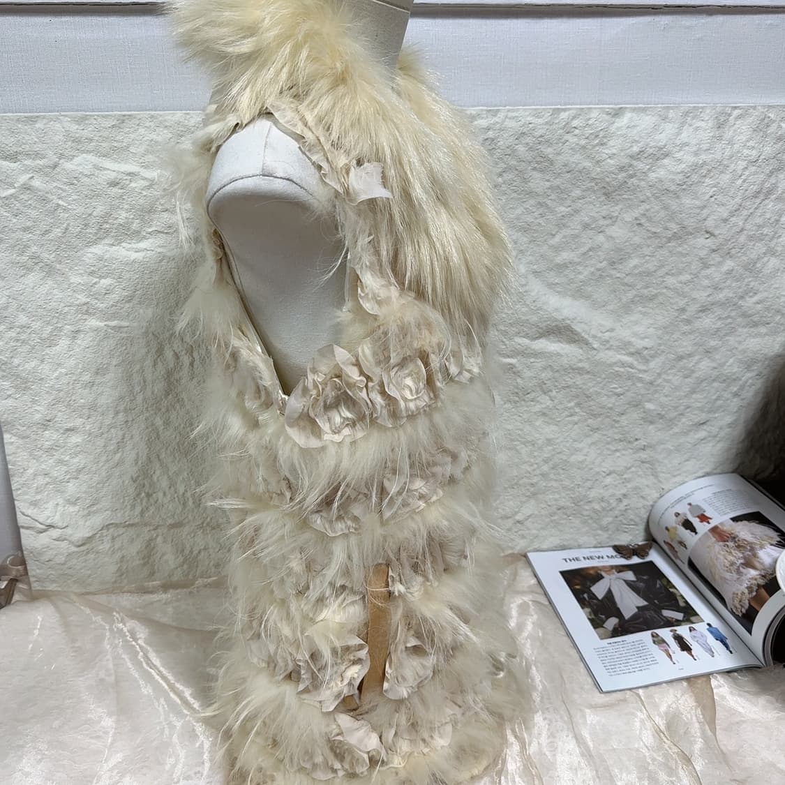 빈티지 여우털칼라 라쿤&장미꽃망사 조끼베스트 상품이미지3