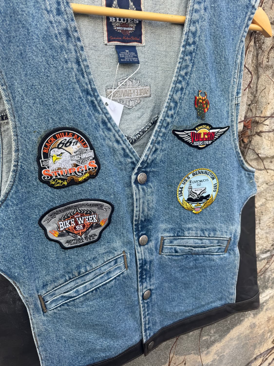 90s 할리데이비슨 빈티지 패치 커스텀 데님 가죽 레더 베스트 조끼 상품이미지4