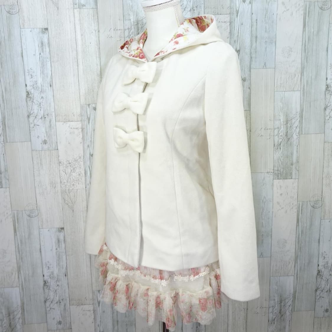 리즈리사 3연 리본 후드 숏코트 플라워 패턴 자켓 달천깔 히메갸루 상품이미지5