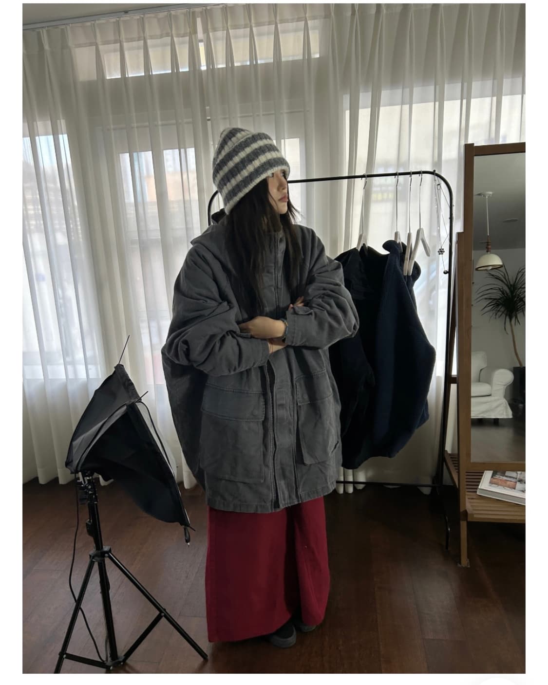 더기 시어링 오버핏 코튼 야상 가든페이지 후드 워싱 사파리 자켓 상품이미지4