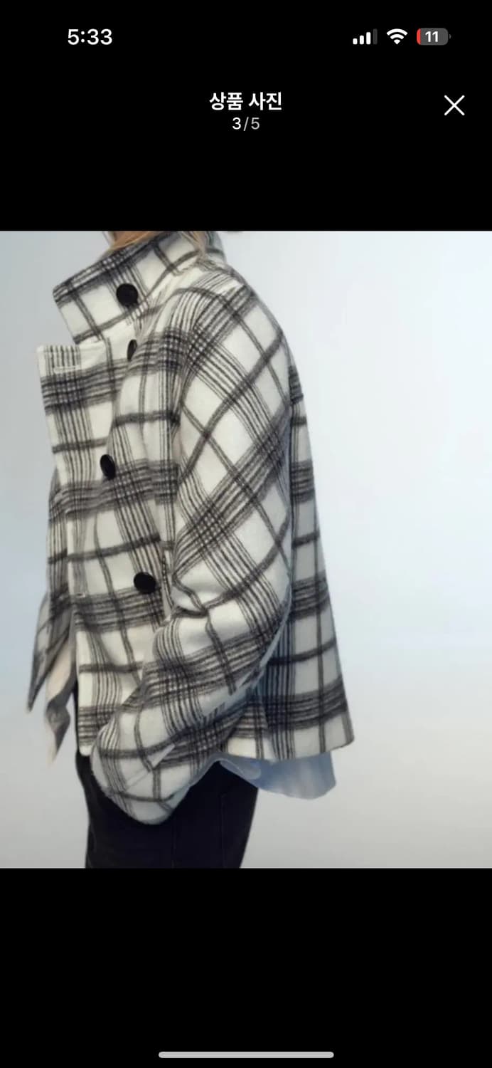 (새상품) 자라 ZARA 체크 하이넥 코트 상품이미지3