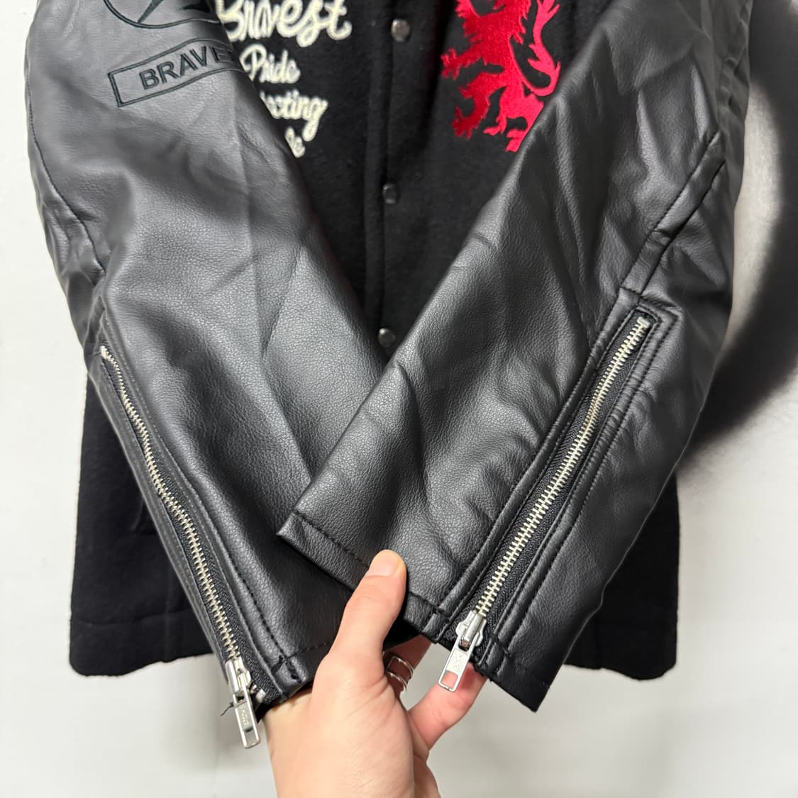 VTG 빈티지 울 혼방 멀티 디테일 레더 암 바시티 자켓 상품이미지5