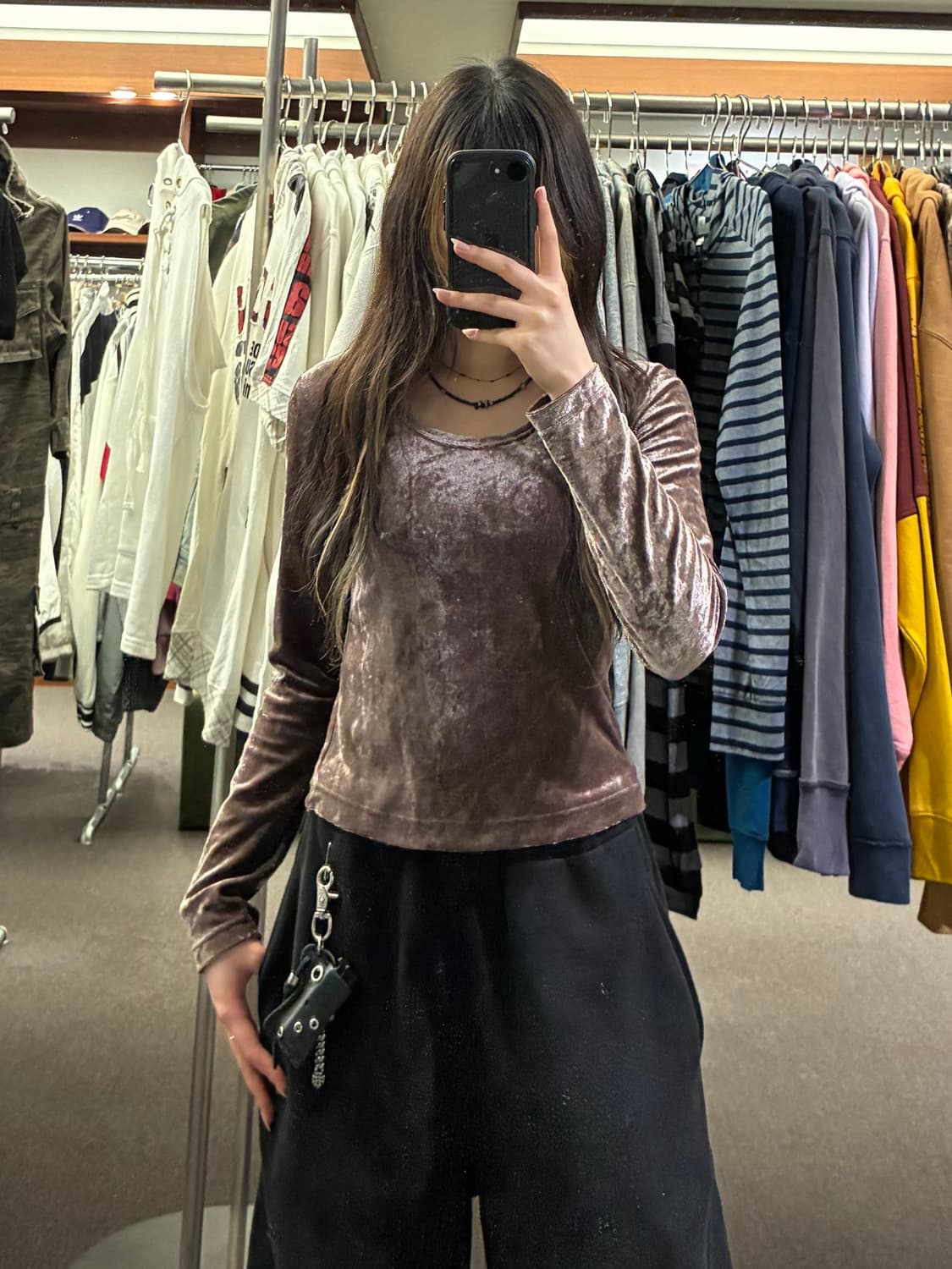 M)Japanese vintage 여성 벨벳 긴팔 티셔츠 상품이미지1