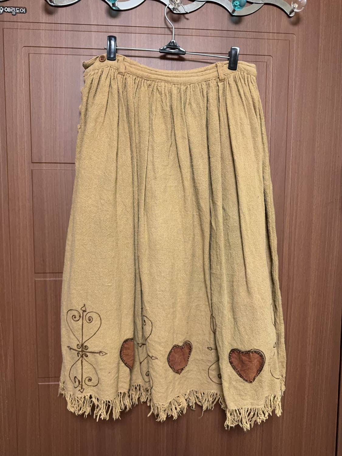 모리걸 하구미 히피 에스닉 일본 빈티지 베이지 브라운 자수 롱 스커트 상품이미지4