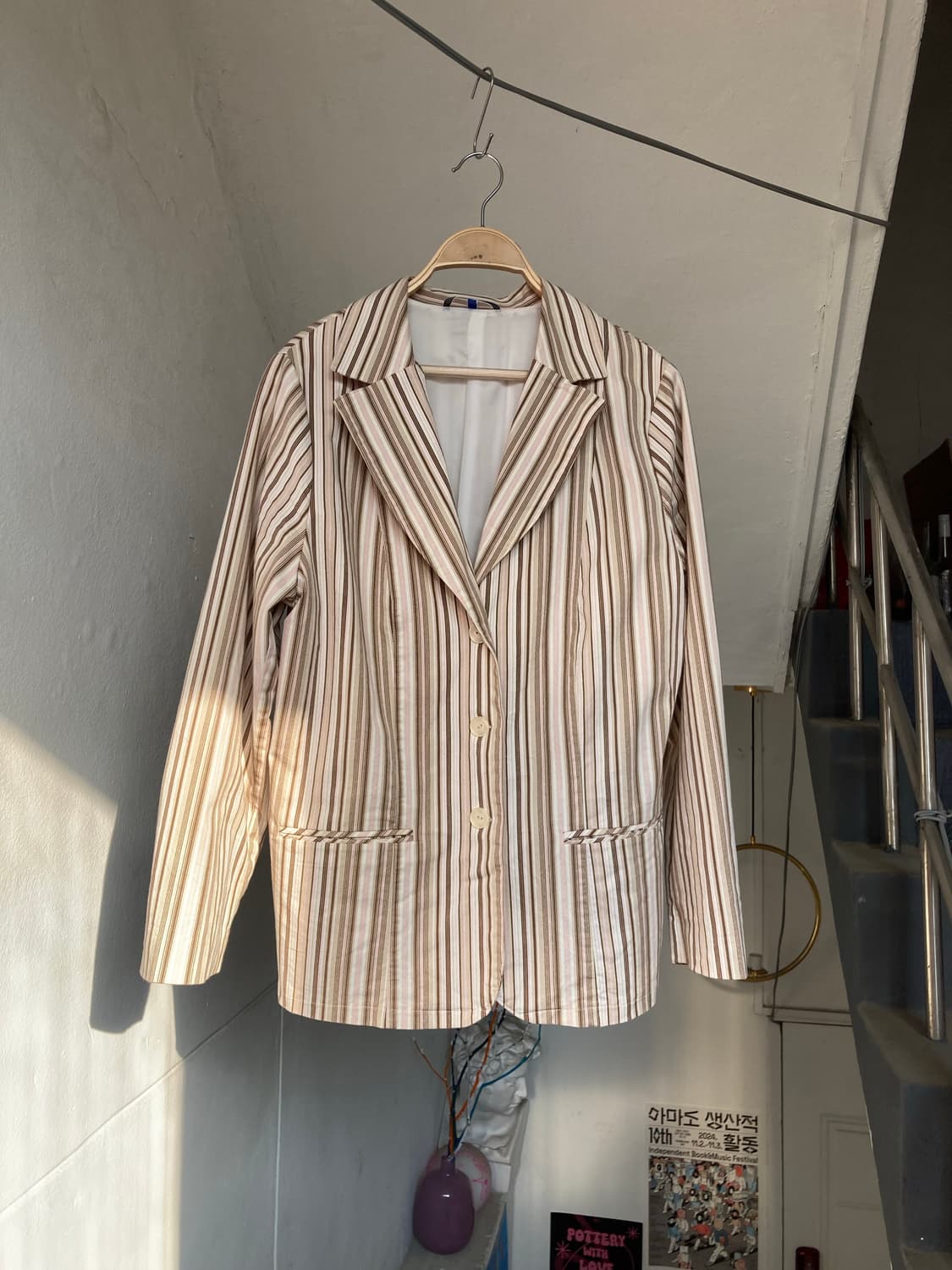 코튼100% 빈티지 스트라이프 자켓 상품이미지2