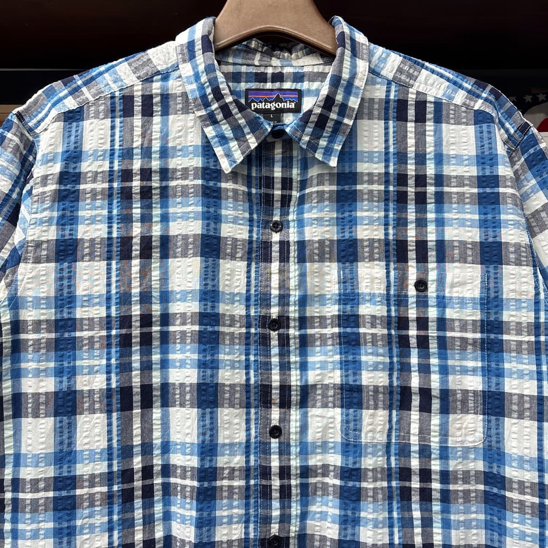 파타고니아 멀티 블루타탄 체크 시어서커 반팔셔츠 N1250 상품이미지3