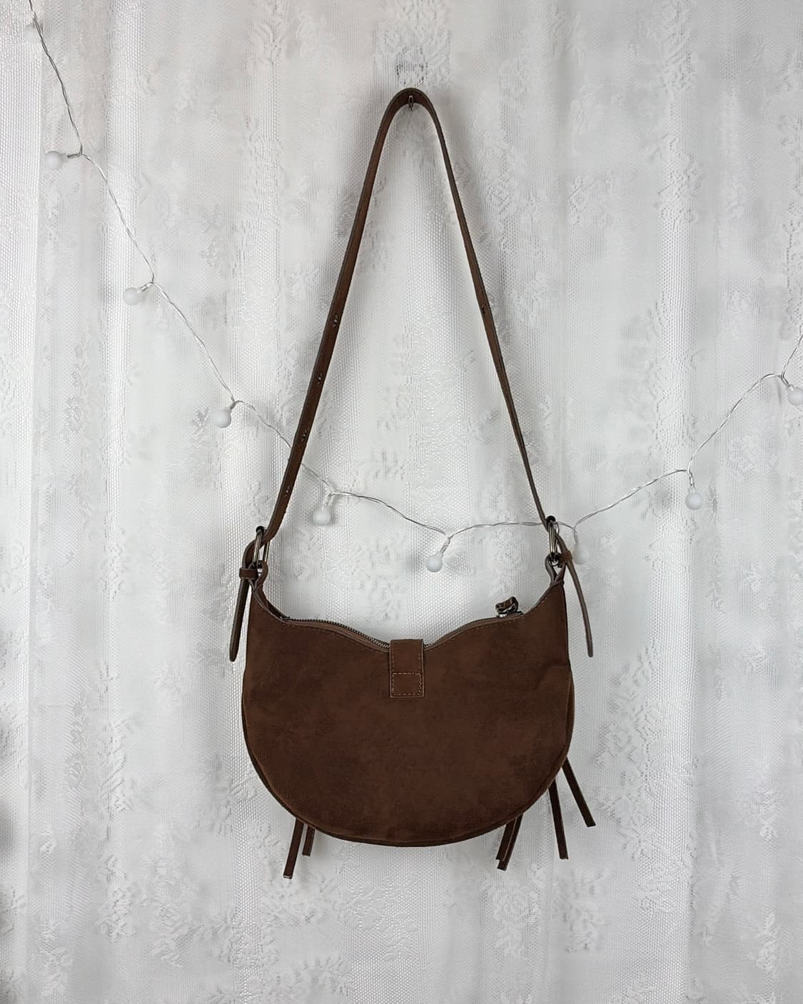 Y2K brown suede strap cross bag 상품이미지4