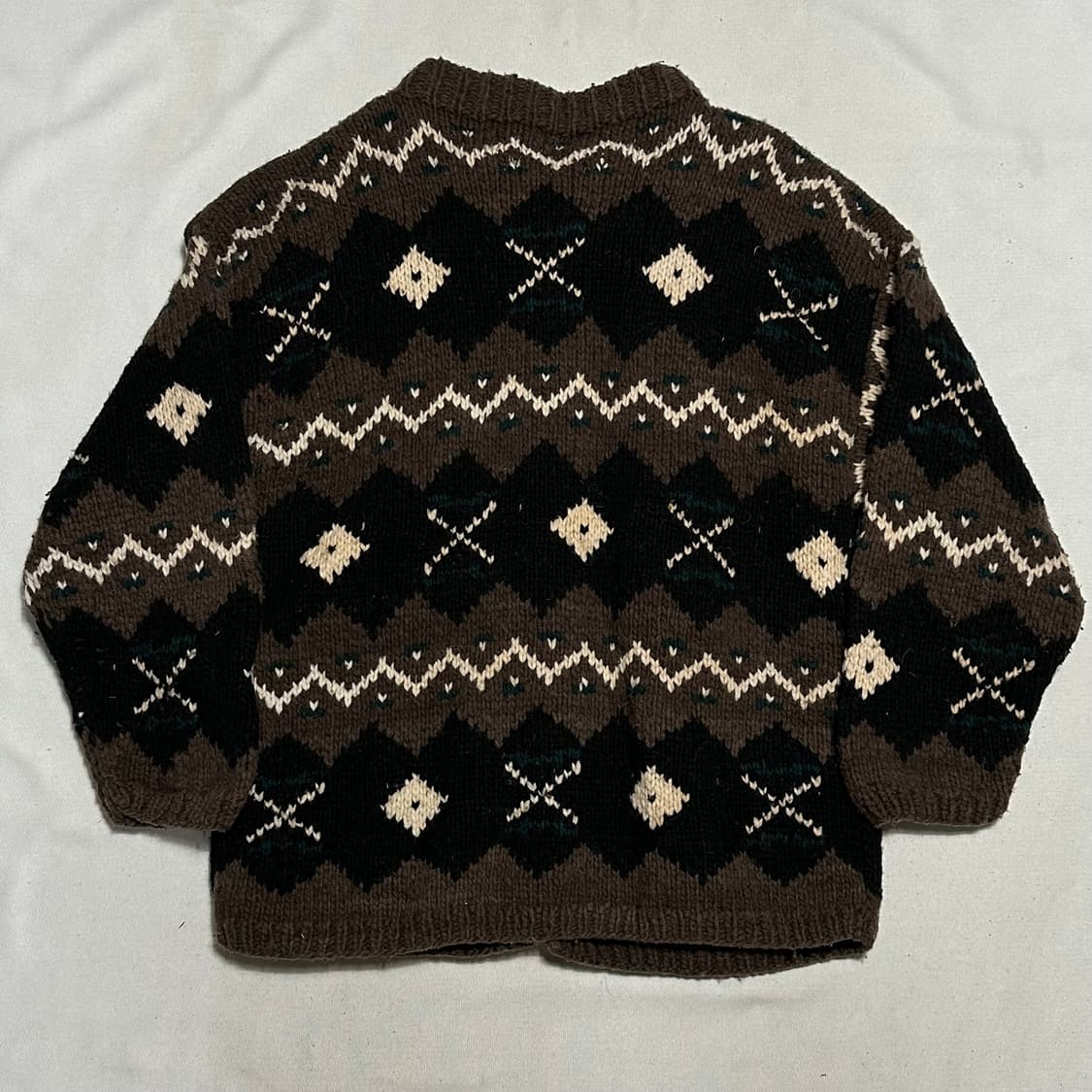 빈티지 노르딕 패턴 브라운 울 가디건 상품이미지3