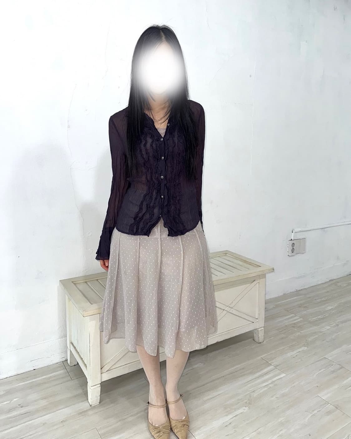 Taupe Sheer Dot Midi Skirt 상품이미지2