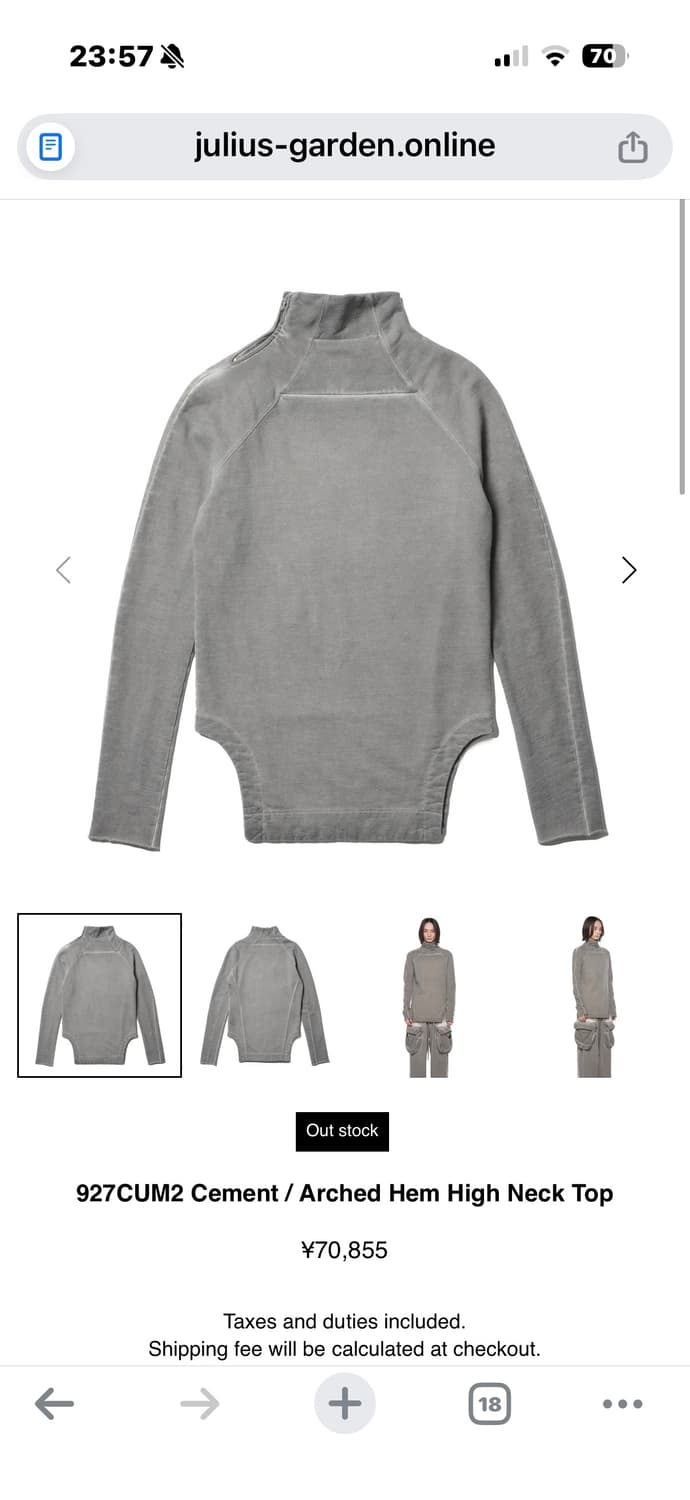 927CUM2 Cement / Arched Hem High Necktop 상품이미지1