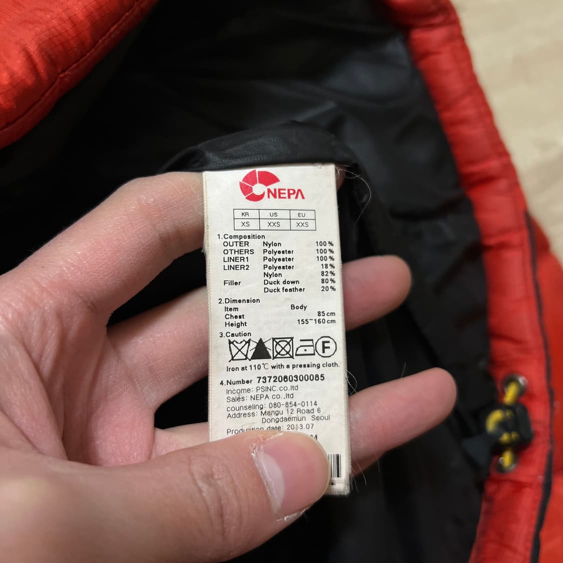 네파 덕다운 와펜 투톤 배색 패딩 점퍼 [오렌지] XS/85 상품이미지6