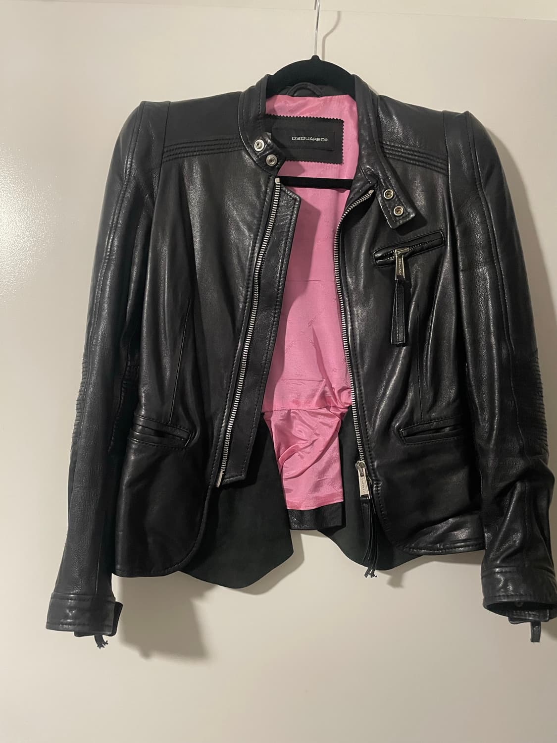 디스퀘어드2 블랙 백 레이스업 램스킨 레더 바이커 자켓 상품이미지4