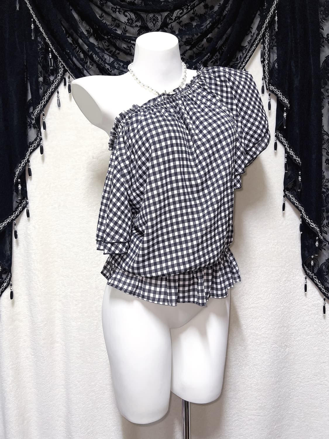 잉그니 ingni 로맨틱갸루 체크 오프숄더 블라우스 로걀탑 튜닉 러블리 상품이미지6