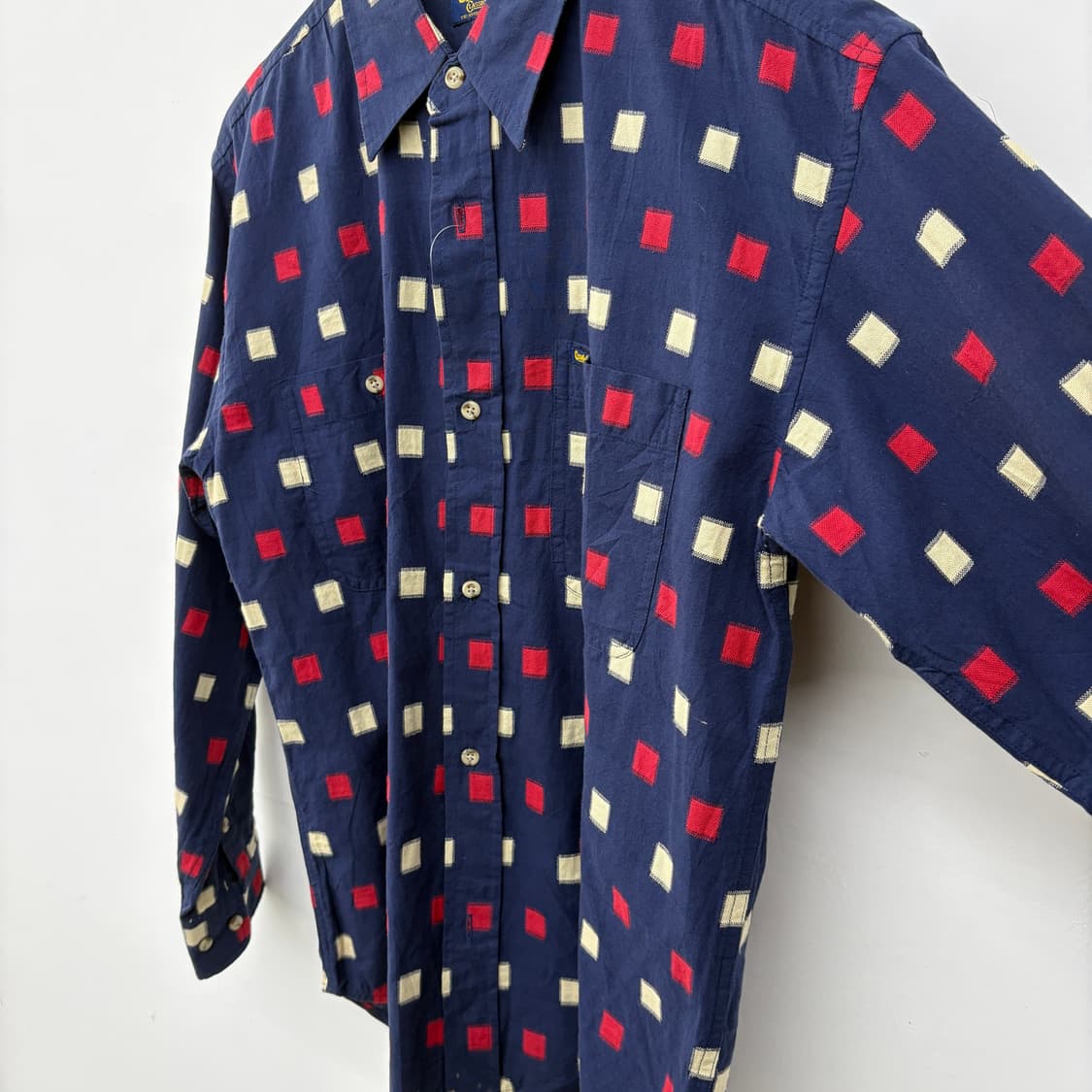 오시코시 네이비 스퀘어 패턴 긴팔 셔츠 남성 M 상품이미지3