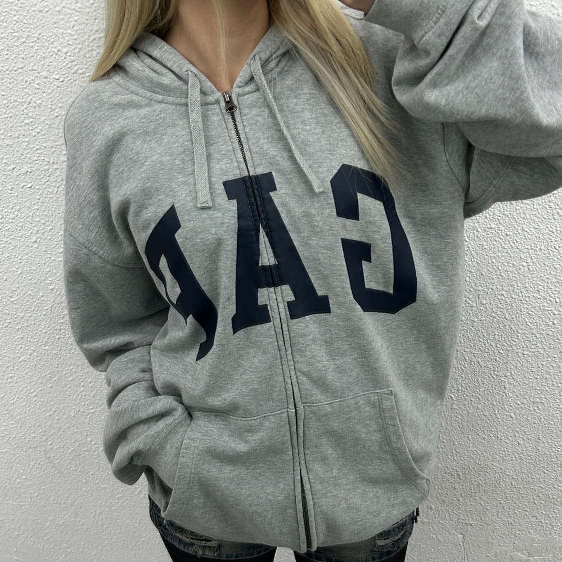 갭 네이비 센터로고 그레이 후드집업 2XL 상품이미지1