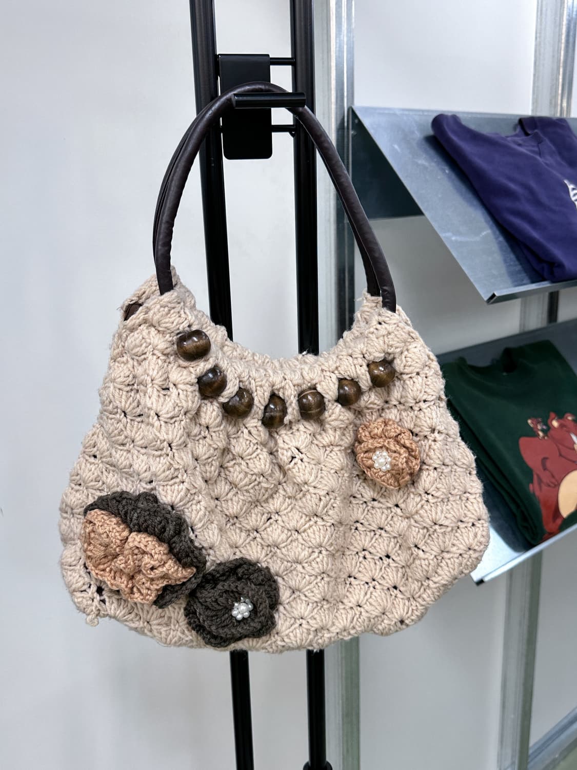 wood ball crochet knit bag 상품이미지1