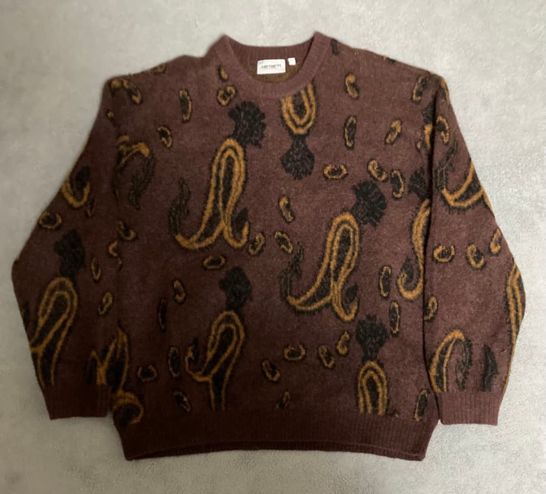 칼하트 버건디 페이즐리 자카드 스웨터 상품이미지1