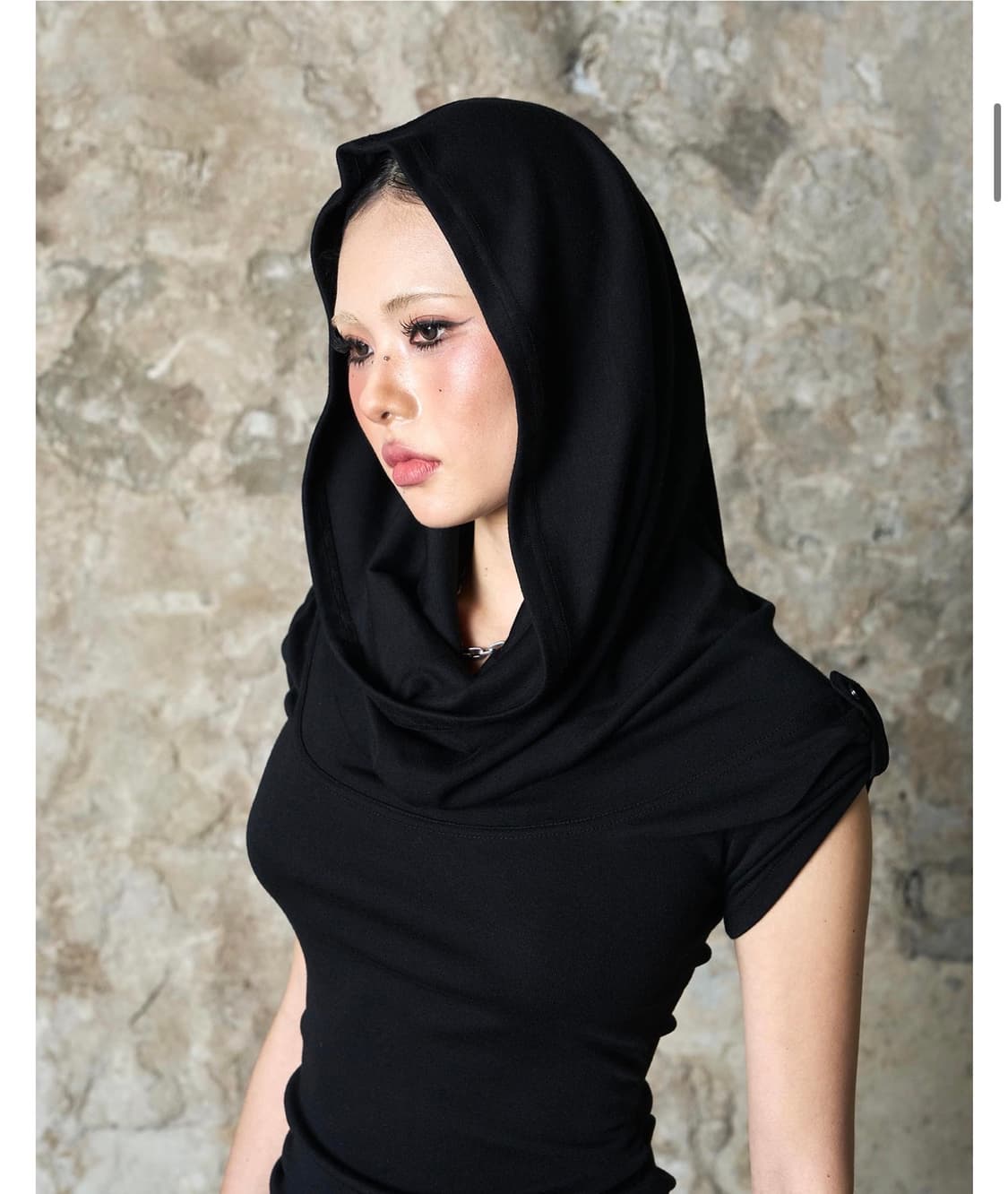 draped neck off shoulder hoodie top 상품이미지3