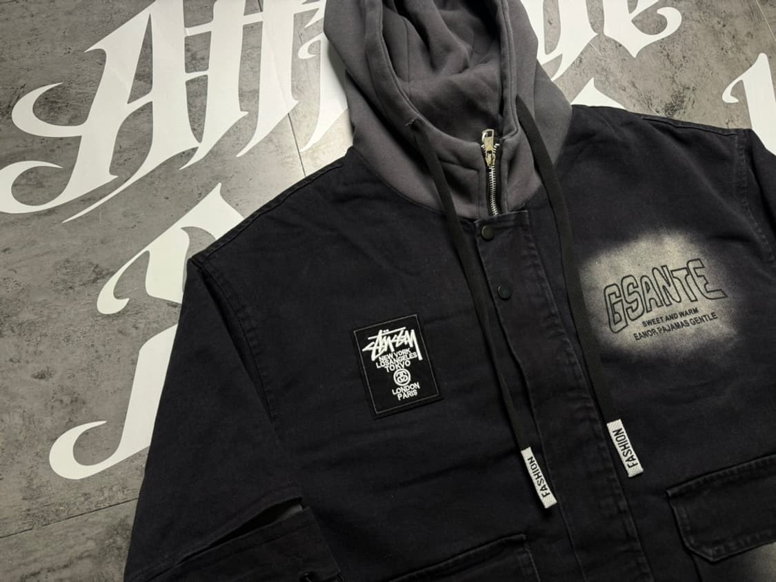 스투시 데님 페이크 투피스 겨울 한정 기모 도톰 하이넥 패딩 상품이미지2