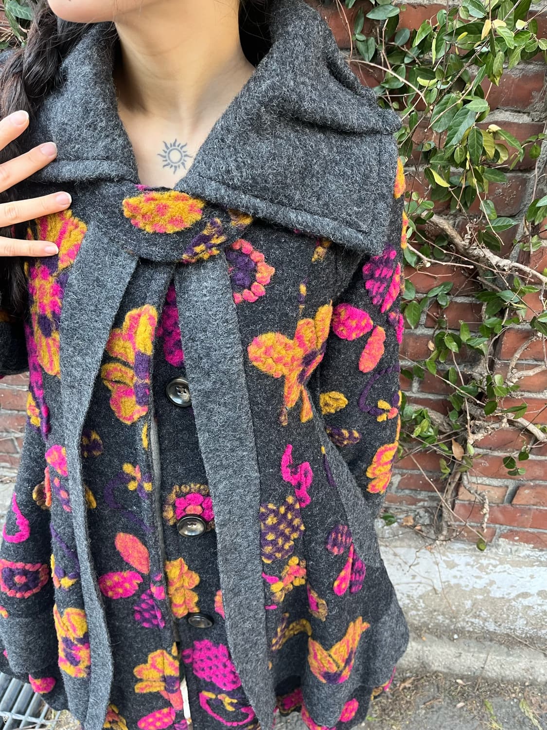 빈티지 플라워 패턴 울 코트 상품이미지6