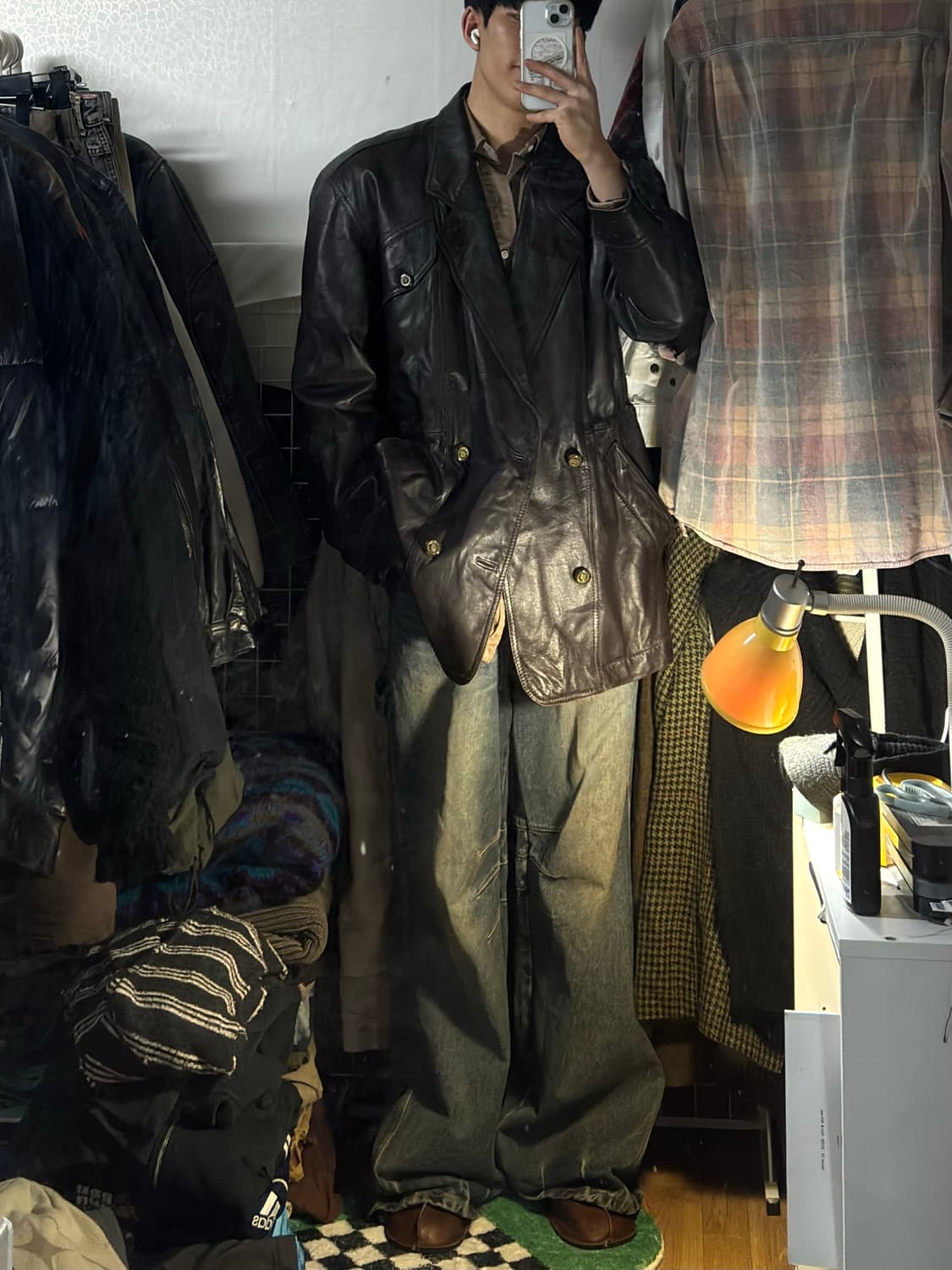 재패니즈 빈티지 하프 코트 레더 자켓 M 상품이미지1