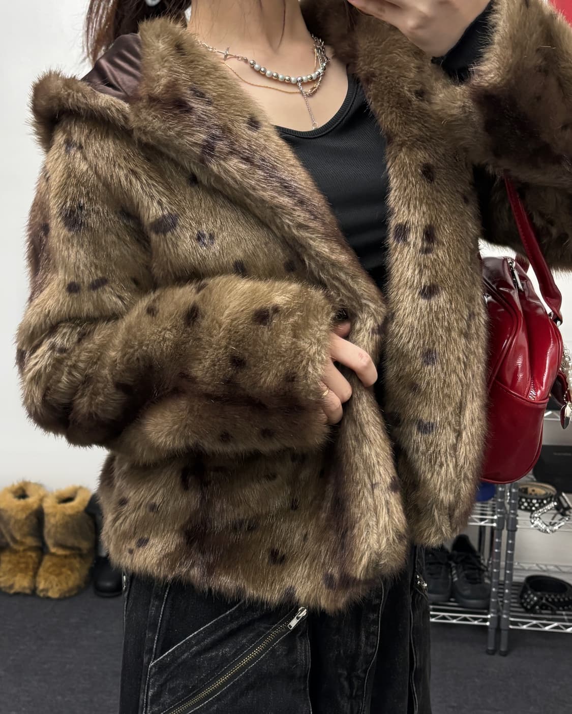 올드 빈티지 레오파드 퍼 후드 자켓 상품이미지3