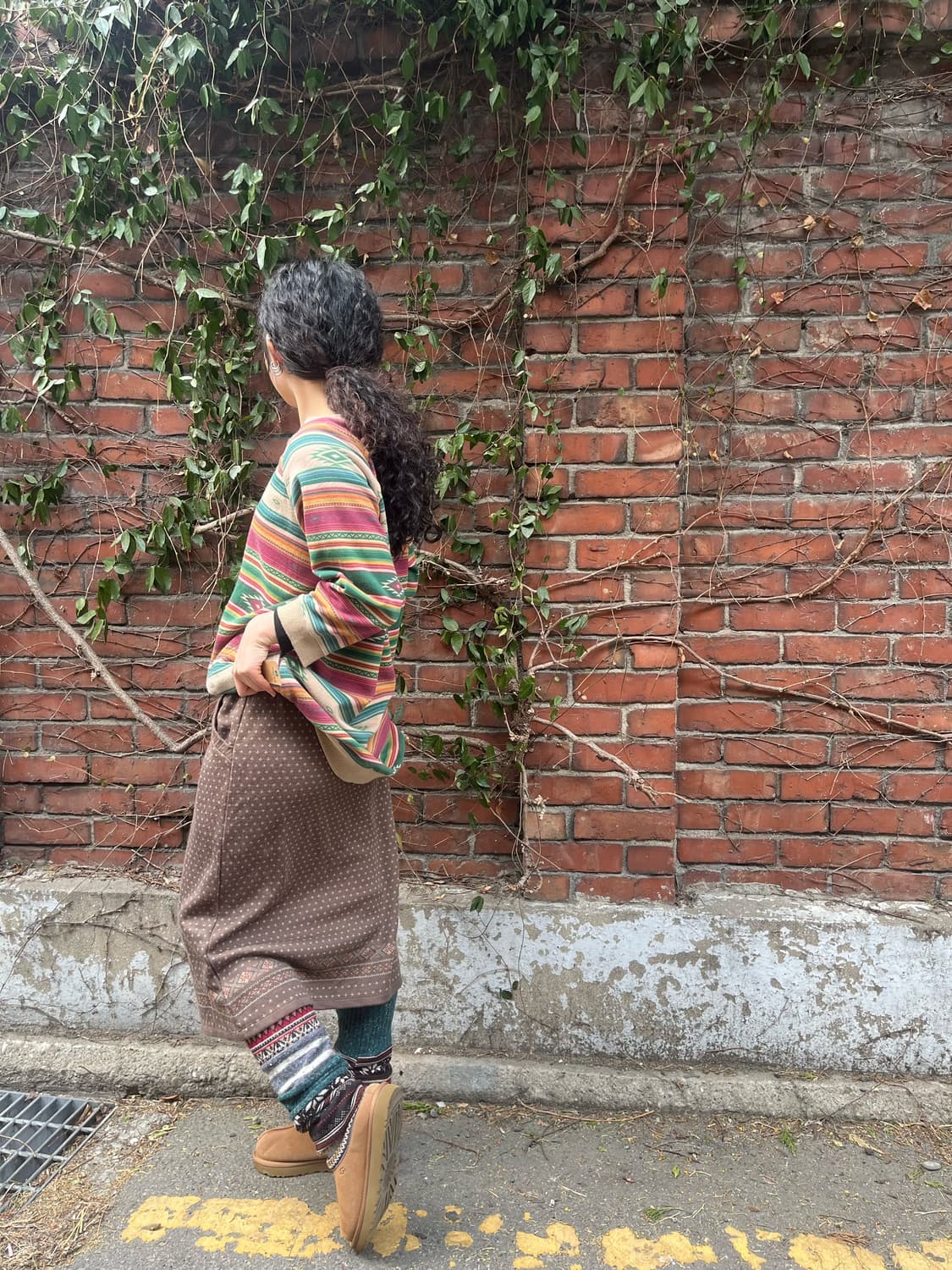 일본 무드 브라운 미디 스커트 상품이미지3