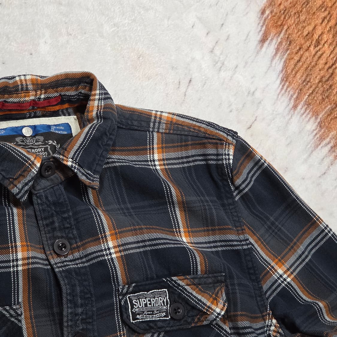 슈퍼드라이 오렌지 네이비 체크 셔츠 상품이미지2
