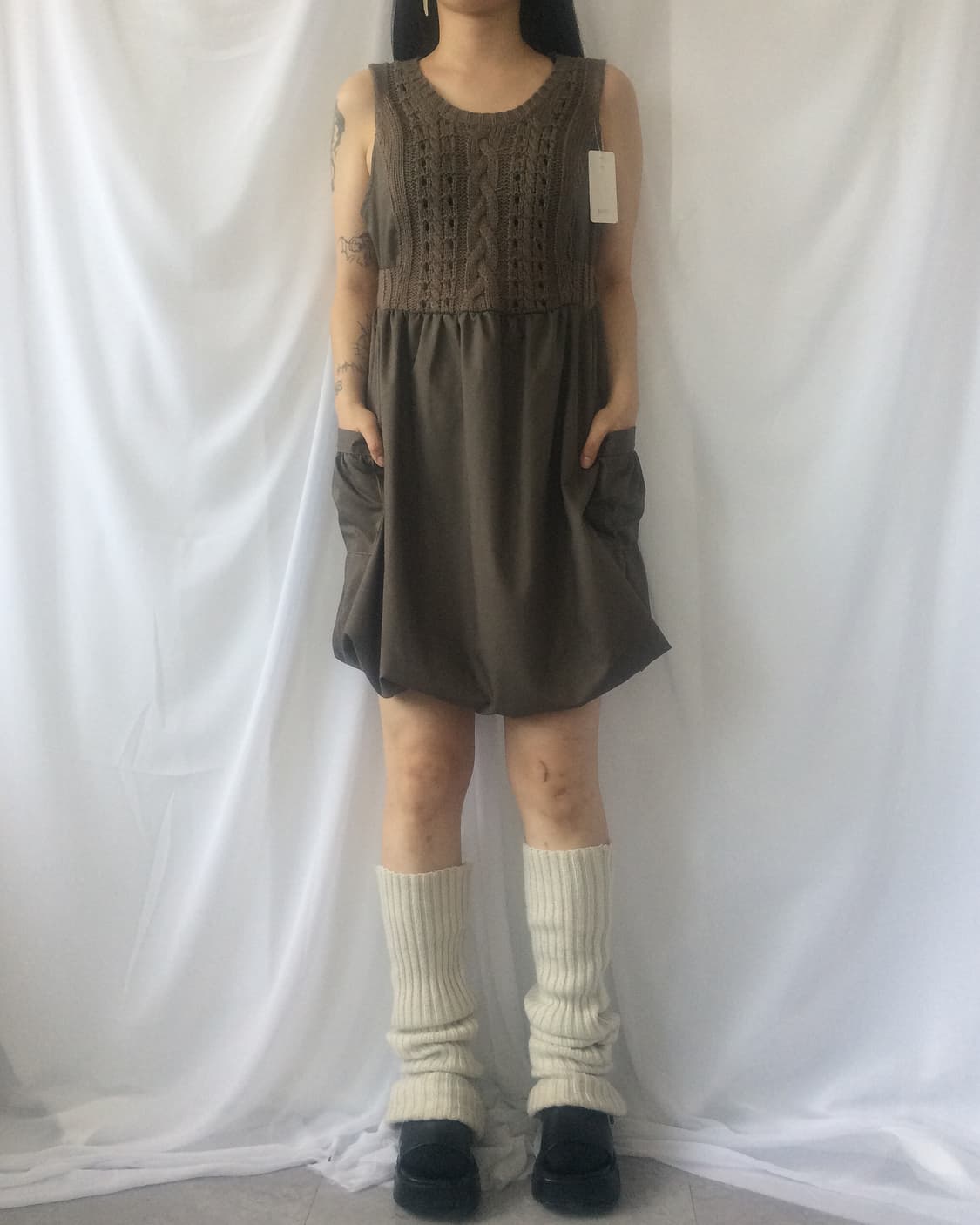 Cable knitted point sleeveless onepiece 상품이미지1