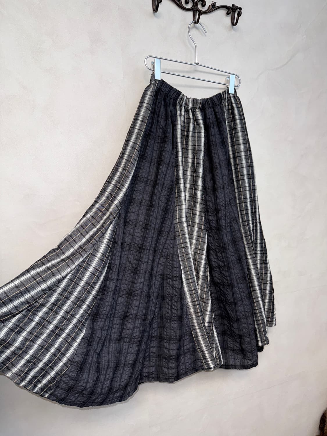 Charcoal gray linen check banding skirt 상품이미지2