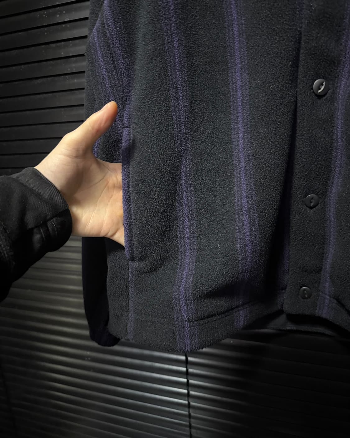 유니클로 니들스 후리스 플리스 가디건 콜라보 스트라이프 블랙 보라 M 상품이미지7