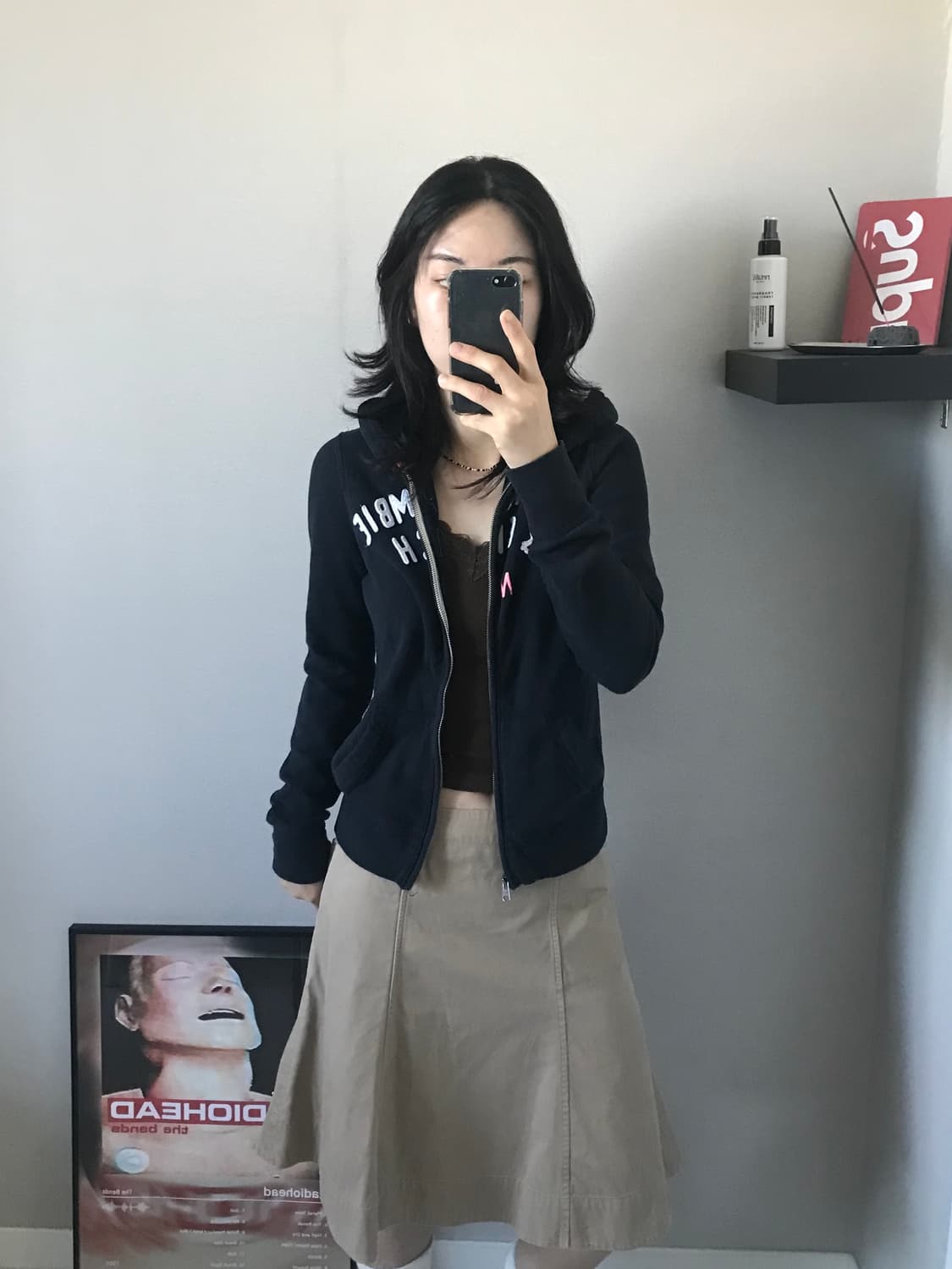 아베크롬비 중앙 자수 로고 블랙 후드집업 상품이미지4