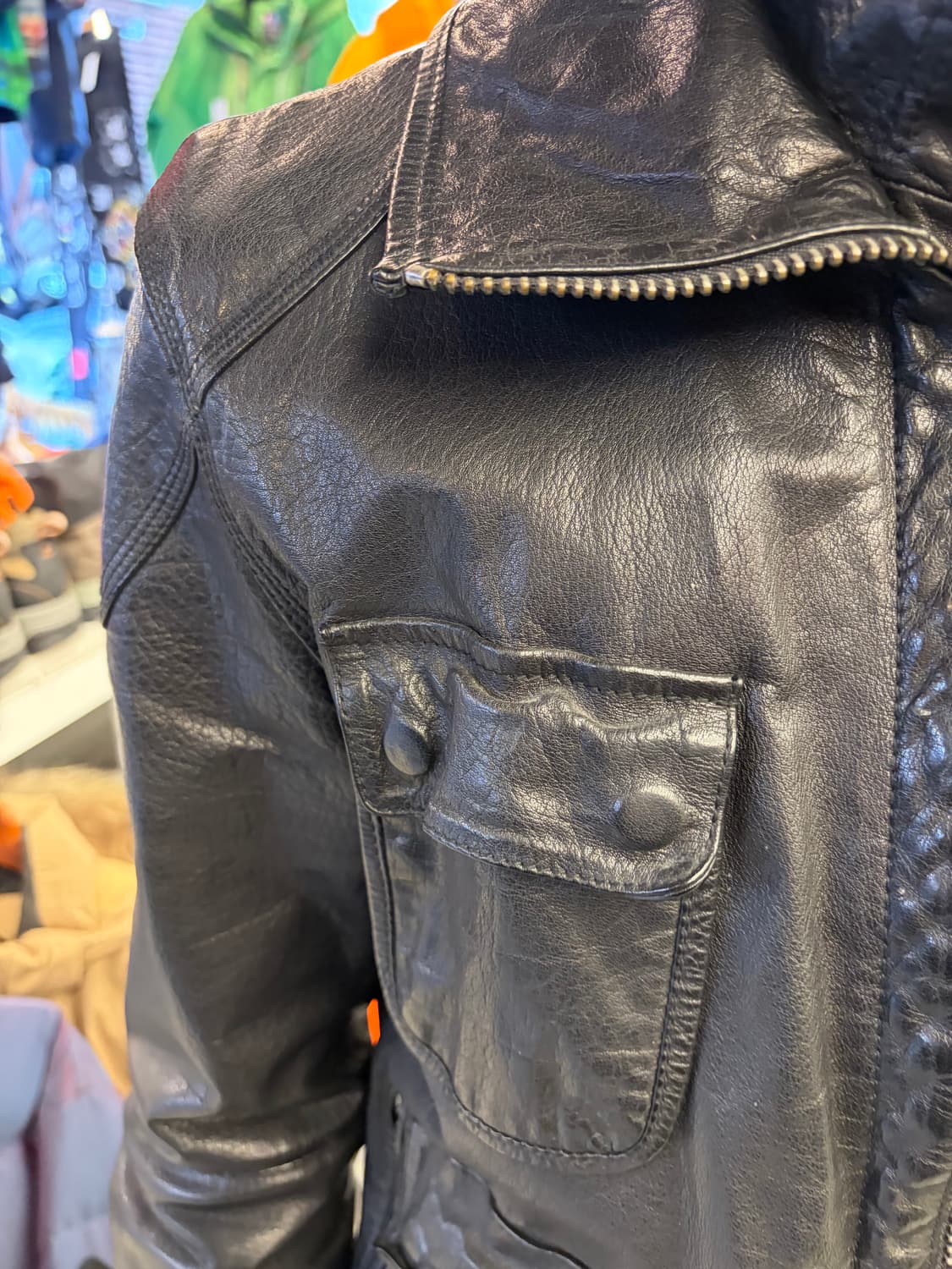 레이어드 더블 하이넥 버팔로 레더 자켓 상품이미지7