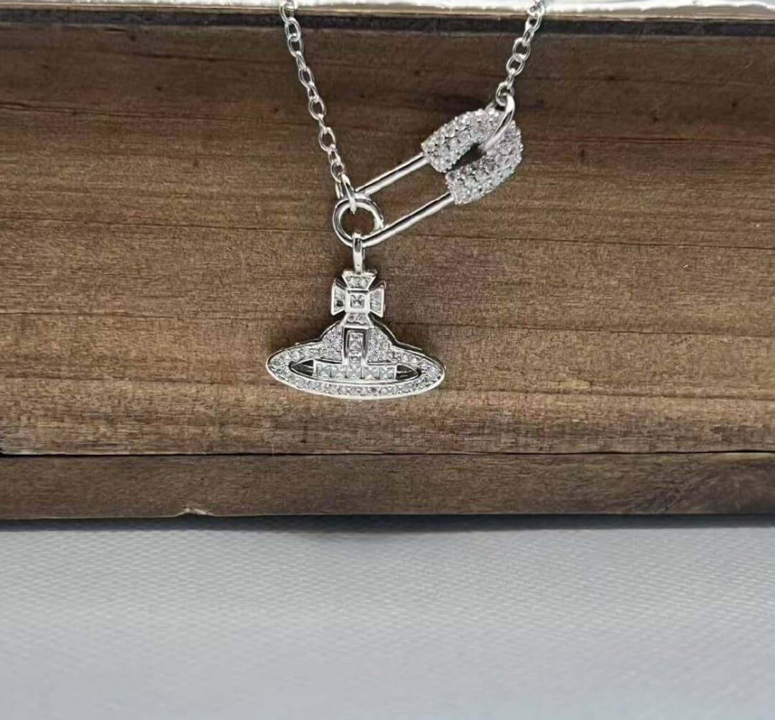 비비안웨스트우드 아카이브 크리스탈 큐빅 세이프티핀 orb 팬던트 목걸이 상품이미지1