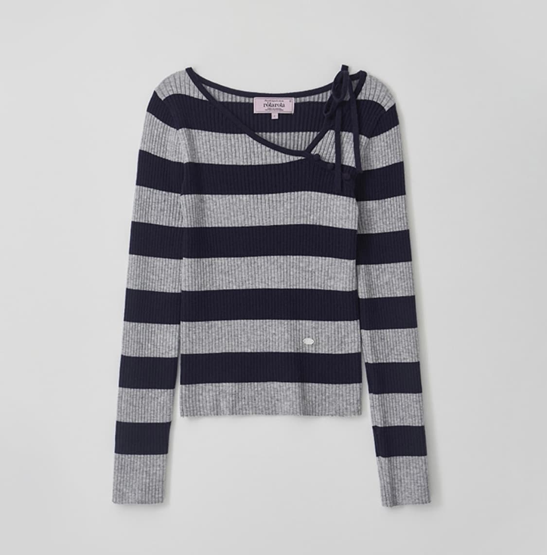 로라로라 컷 아웃 리본 보더 니트 네이비 상품이미지3