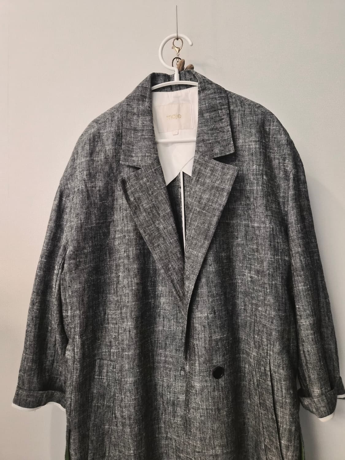 [Maje] 마주 린넨 혼방 네온 포인트 하프 코트 (정품) 상품이미지4