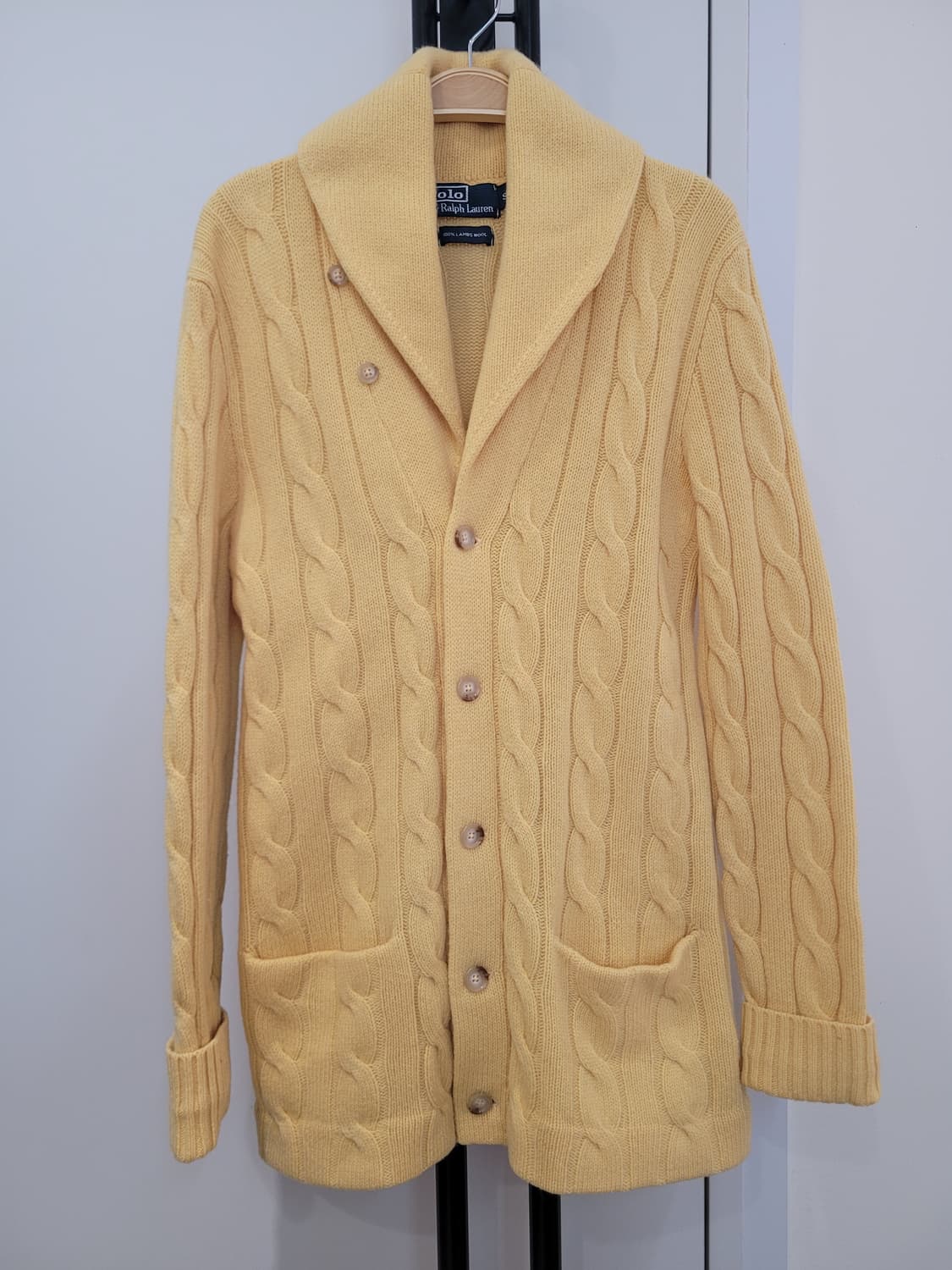 폴로 랄프로렌 램스울100 케이블 니트 숄카라 가디건 옐로우 S사이즈 상품이미지1