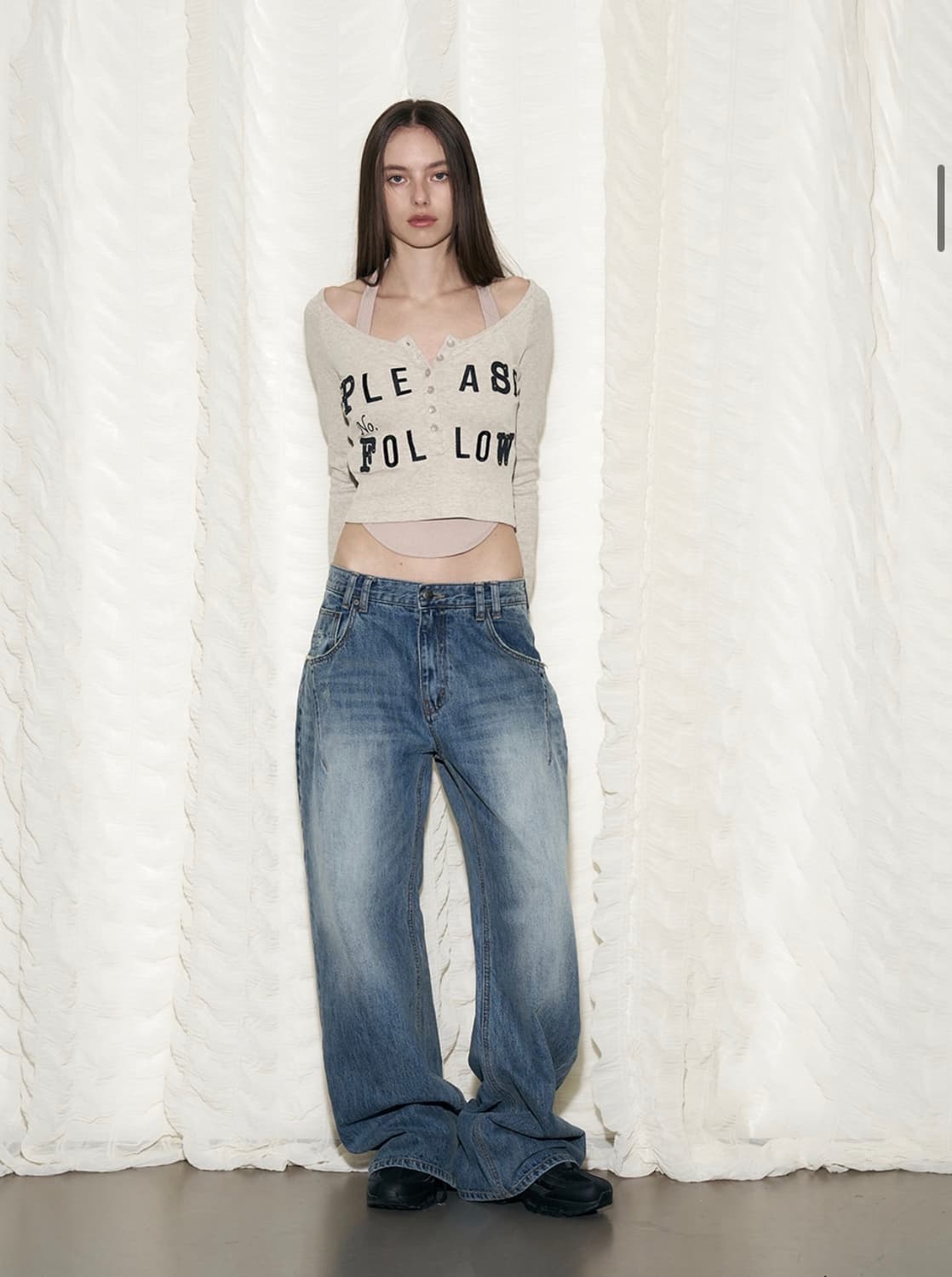 플리즈노팔로우 워싱 와이드 데님 s 상품이미지3