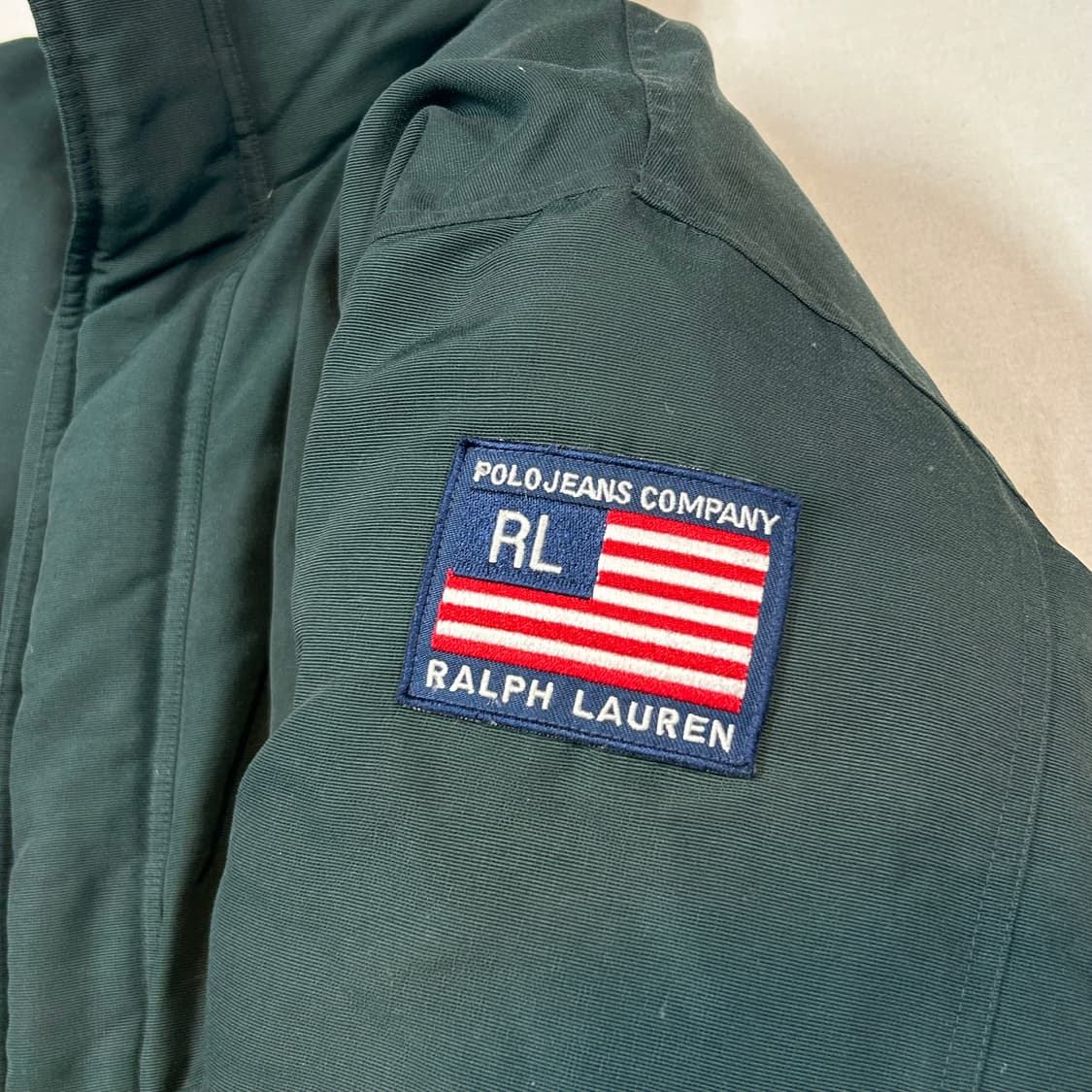 S) 폴로 랄프로렌 진스 덕다운 패딩 점퍼 그린 성조기 패치 상품이미지2