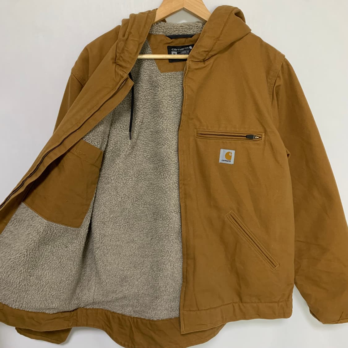 칼하트 빈티지 양털 후드 워크 자켓 카멜 브라운 루즈핏 남녀공용 M 상품이미지5